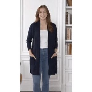 Isaac Mizrahi Live Womens 4X Open Front Cardigan Jet Black Pockets NWT